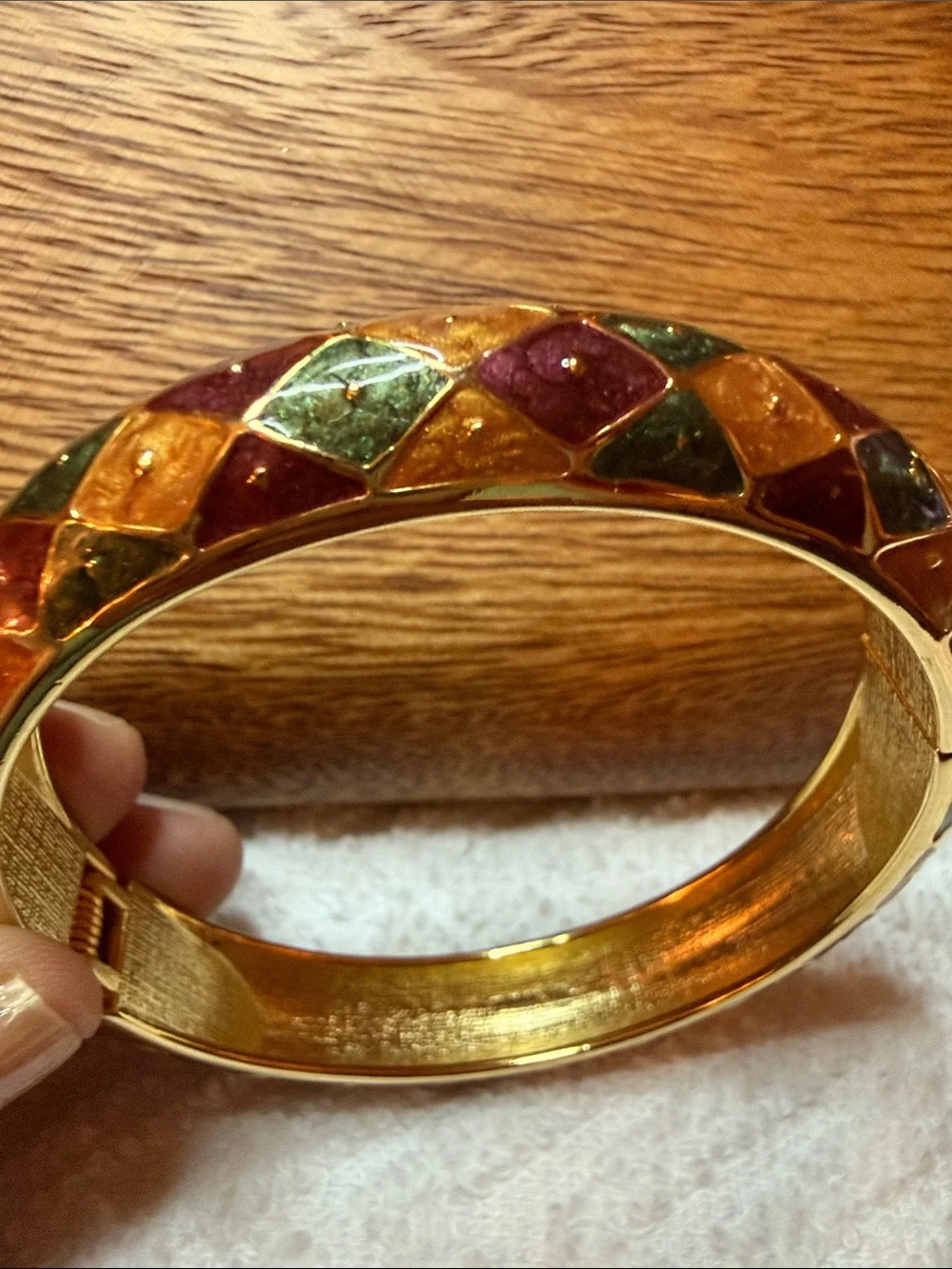 Gold Tone Multicolor Enamel Harlequin Bangle Bracelet